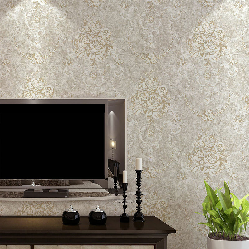 Jacquard Rose Flower Wallpaper Rustic Paper Wall Covering in Pastel Color for Accent Wall