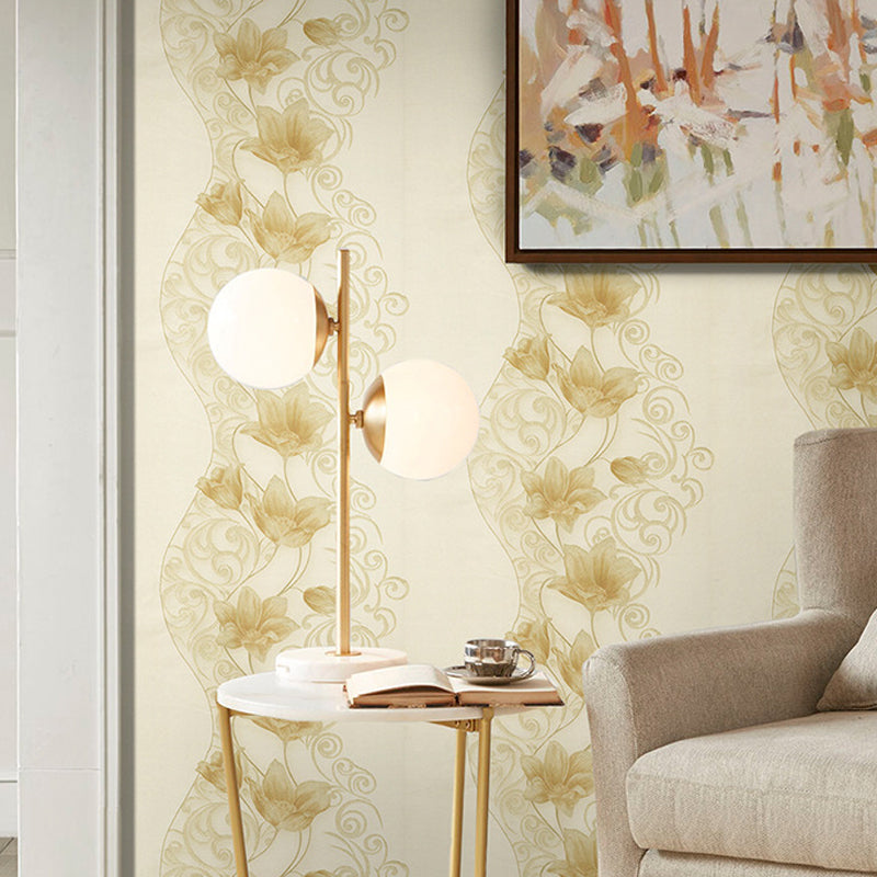 Gold Lotus Blossom Wallpaper Roll Stain Resistant Rustic Dining Room Wall Covering