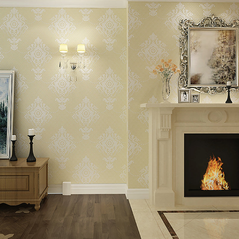 Glam Medallion Wallpaper Roll in Light-Color Water Resistant Wall Covering for Bedroom