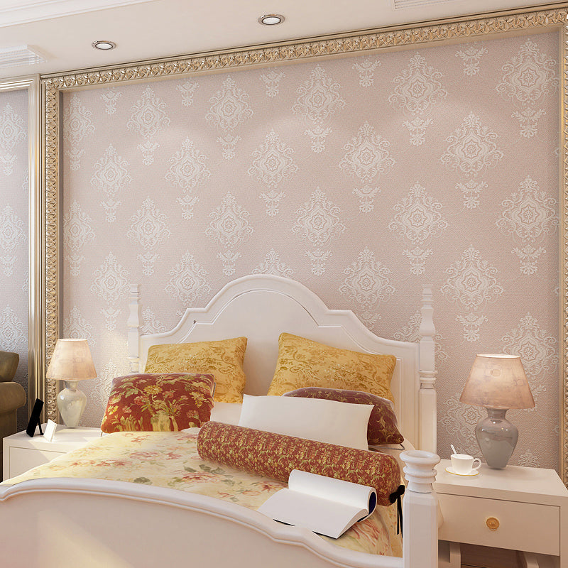 Glam Medallion Wallpaper Roll in Light-Color Water Resistant Wall Covering for Bedroom