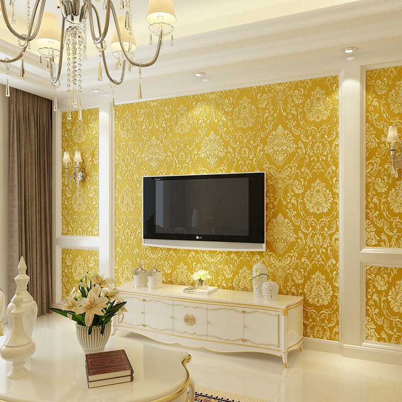 Leaf Jacquard Wallpaper Roll Luxurious Embossed Wall Covering in Soft Color for Accent Wall
