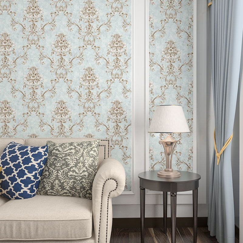Classic Damask Wallpaper Roll Dark-Color Stain Resistant Wall Art for Living Room