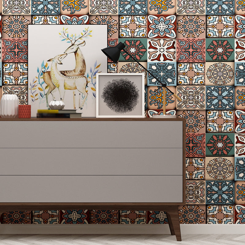 Bohemia Square Wallpaper Roll Multicolored Geometric Wall Covering for Dining Room