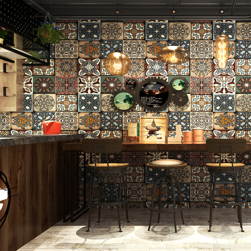 Bohemia Square Wallpaper Roll Multicolored Geometric Wall Covering for Dining Room
