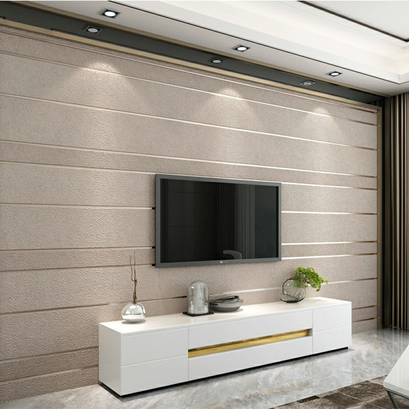 Minimalist Striped Wallpaper Flock Moisture Resistant Soft Color Wall Art for Living Room