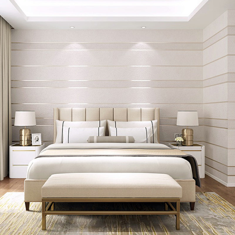 Minimalist Striped Wallpaper Flock Moisture Resistant Soft Color Wall Art for Living Room