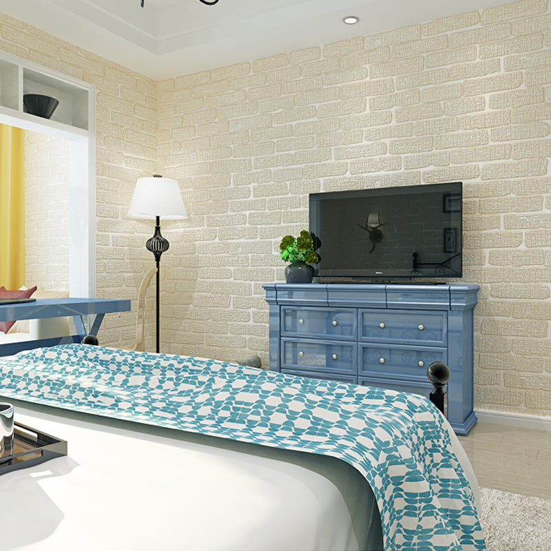 Construction Brick Wallpaper Roll Contemporary Flock Wall Covering in Dark Color