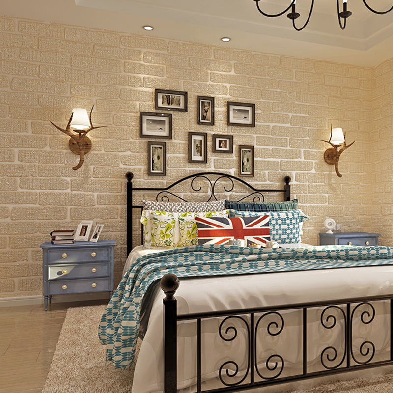 Construction Brick Wallpaper Roll Contemporary Flock Wall Covering in Dark Color