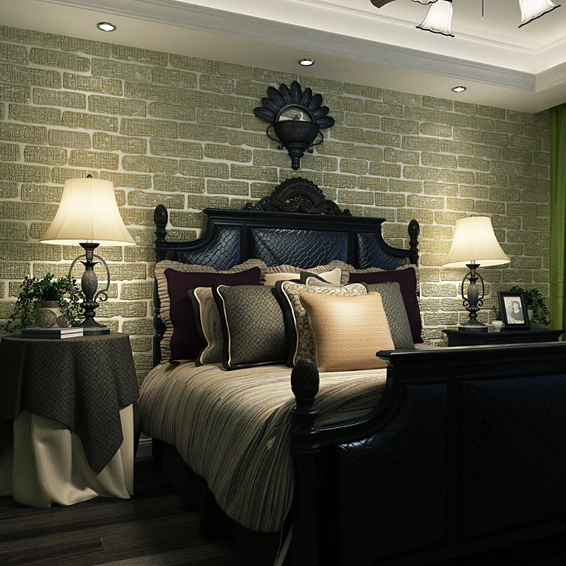 Construction Brick Wallpaper Roll Contemporary Flock Wall Covering in Dark Color