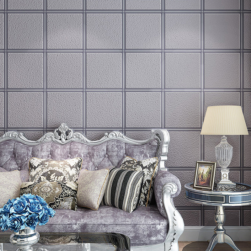 Dark Color Grid Wallpaper Moisture Resistant Modernist Living Room Wall Covering