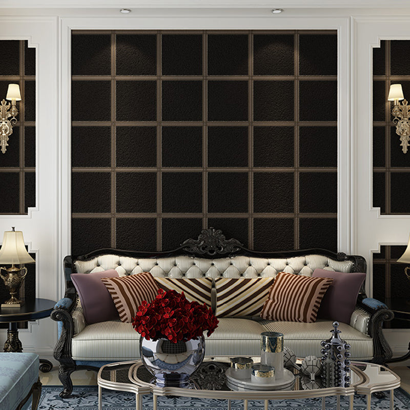 Dark Color Grid Wallpaper Moisture Resistant Modernist Living Room Wall Covering