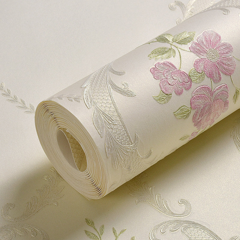 54.2-sq ft Embroidered Flower Wallpaper Soft-Color Non-Woven Wall Decor with Moisture Resistant Design