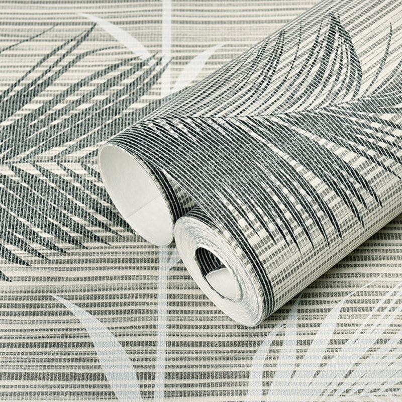 Grey Fern Leaves Wallpaper Roll Water Resistant Wall Covering for Home Decor, Unpasted