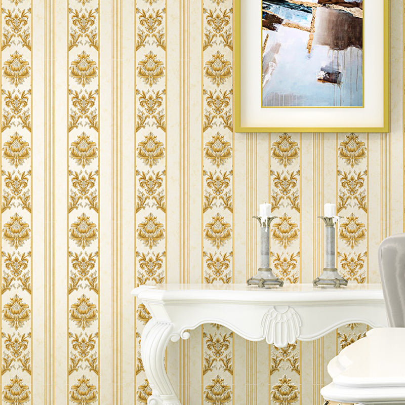 Victoriaans damast gestreept behang Zachtkleurige waterdichte muurdecoratie voor woonkamer