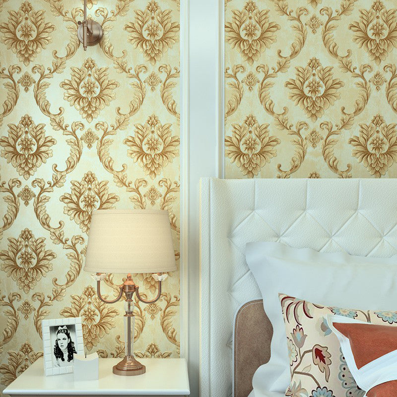 Light-Color Leaf Wallpaper Roll Jacquard Glam Moisture Resistant Wall Art for Bedroom