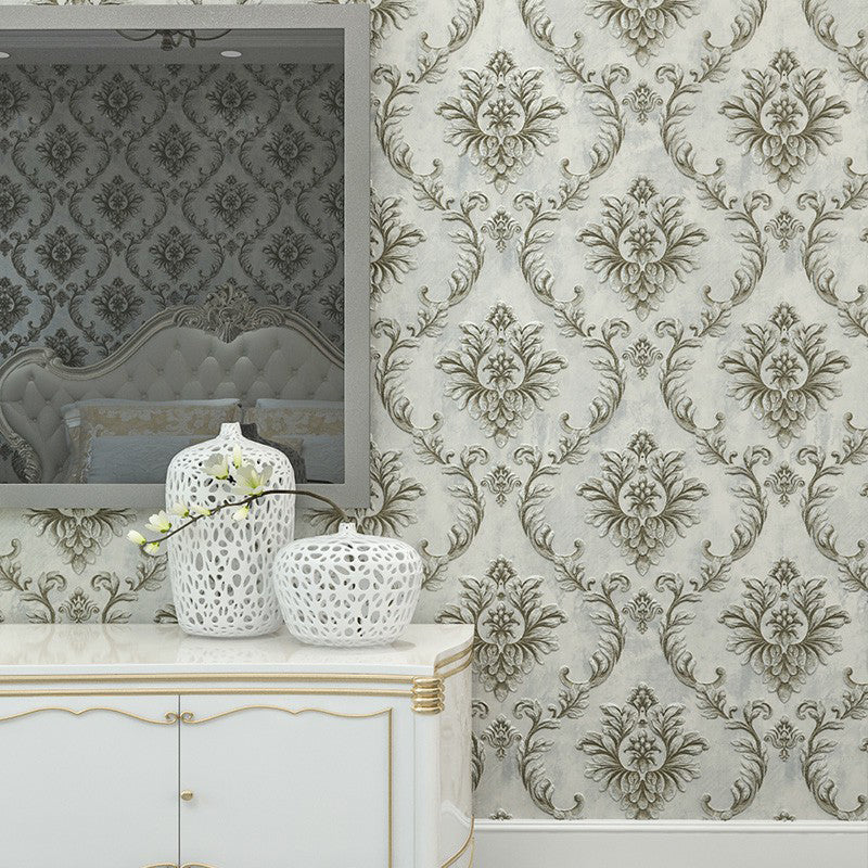 Light-Color Leaf Wallpaper Roll Jacquard Glam Moisture Resistant Wall Art for Bedroom