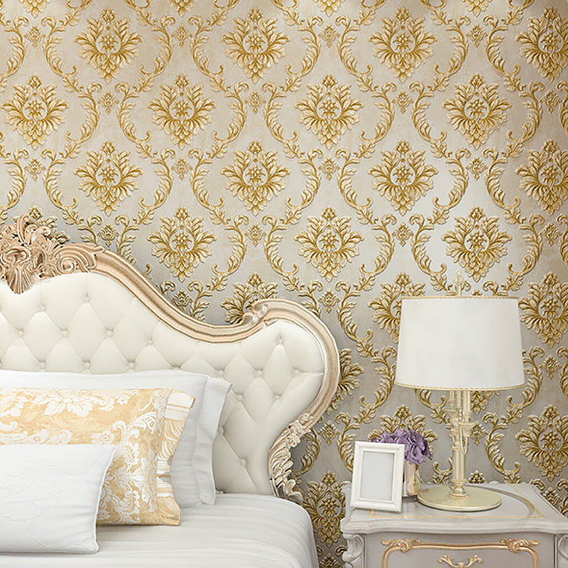 Light-Color Leaf Wallpaper Roll Jacquard Glam Moisture Resistant Wall Art for Bedroom