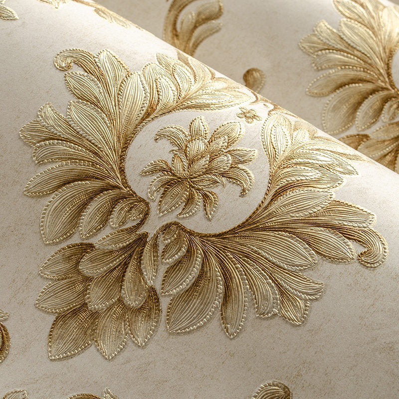 Light-Color Leaf Wallpaper Roll Jacquard Glam Moisture Resistant Wall Art for Bedroom