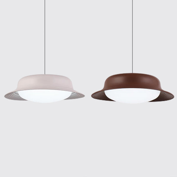 Chapeau Pendre Drop Post Post moderne Metal LED Dining Room Dining LAMPE PROSDE en blanc / marron