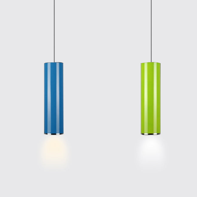 11"/19"/23.5" H Blue/Green Metal Cylinder Pendant Lamp Simple Style 1 Head Bar Hanging Pendant Light in Warm/White