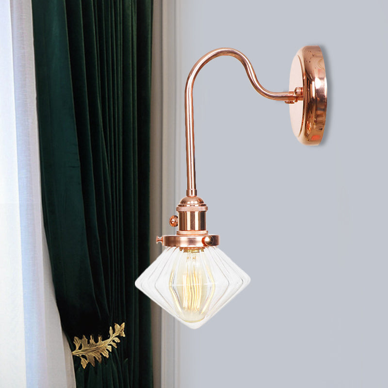 Clear/Amber Glass Copper Sconce Light Diamond 1 Light Farmhouse Wall Lighting Fixture for Bedroom