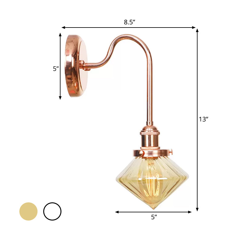 Clear/Amber Glass Copper Sconce Light Diamond 1 Light Farmhouse Wall Lighting Fixture for Bedroom
