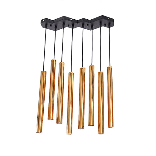 Iluminación colgante de tuberías metal posmoderno 4/8/12 Luces Gold Integrated LED Light para restaurante