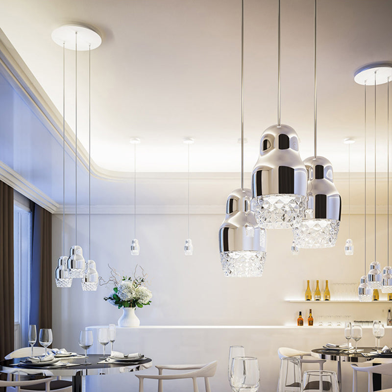 Chrome Fedora Cascade Pendant Light avec de la teinte en verre post moderne 3 têtes suspendues pendantes pour bar