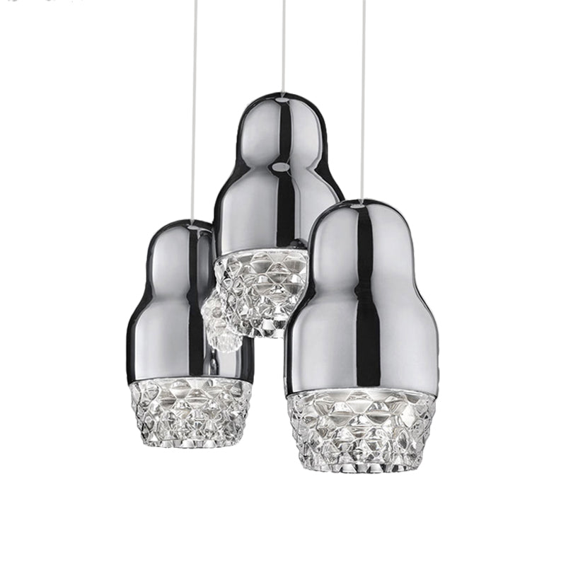 Chrome Fedora Cascade Pendant Light avec de la teinte en verre post moderne 3 têtes suspendues pendantes pour bar