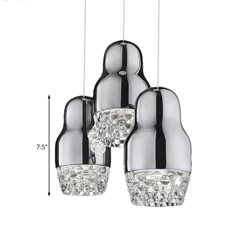 Chrome Fedora Cascade Pendant Light avec de la teinte en verre post moderne 3 têtes suspendues pendantes pour bar