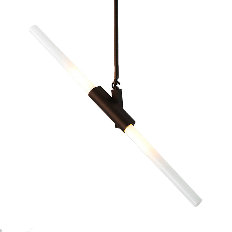 Black Linear Hanging Lighting Modern Simple Style 2 Lights Metal Ceiling Pendant