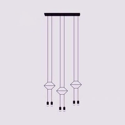 Geometric Hanging Ceiling Light Post Modern Metal 2/4/6 Lights Black Suspension Pendant