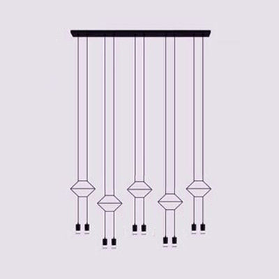 Geometric Hanging Ceiling Light Post Modern Metal 2/4/6 Lights Black Suspension Pendant