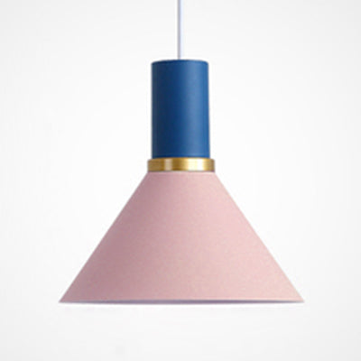 Bowl/Cone/Funnel Metal Hanging Ceiling Light Minimalist 1 Light Blue/Pink/Yellow Pendant Lamp