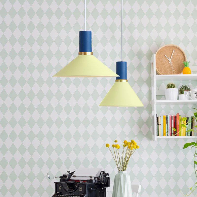 Bowl/Cone/Funnel Metal Hanging Ceiling Light Minimalist 1 Light Blue/Pink/Yellow Pendant Lamp
