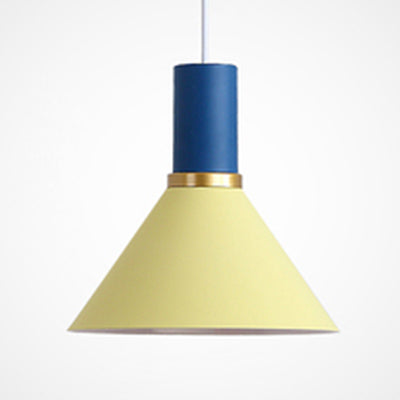 Bowl/Cone/Funnel Metal Hanging Ceiling Light Minimalist 1 Light Blue/Pink/Yellow Pendant Lamp