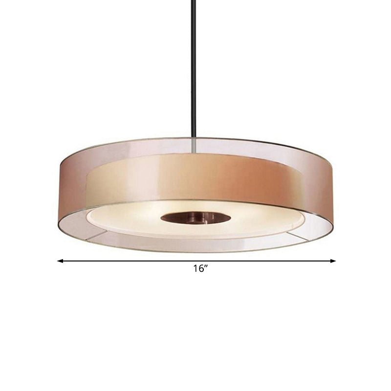 Drum Pendant Light Fixture Modernism Fabric Coffee LED Hanging Ceiling Light, 16"/19.5"/23.5" Dia