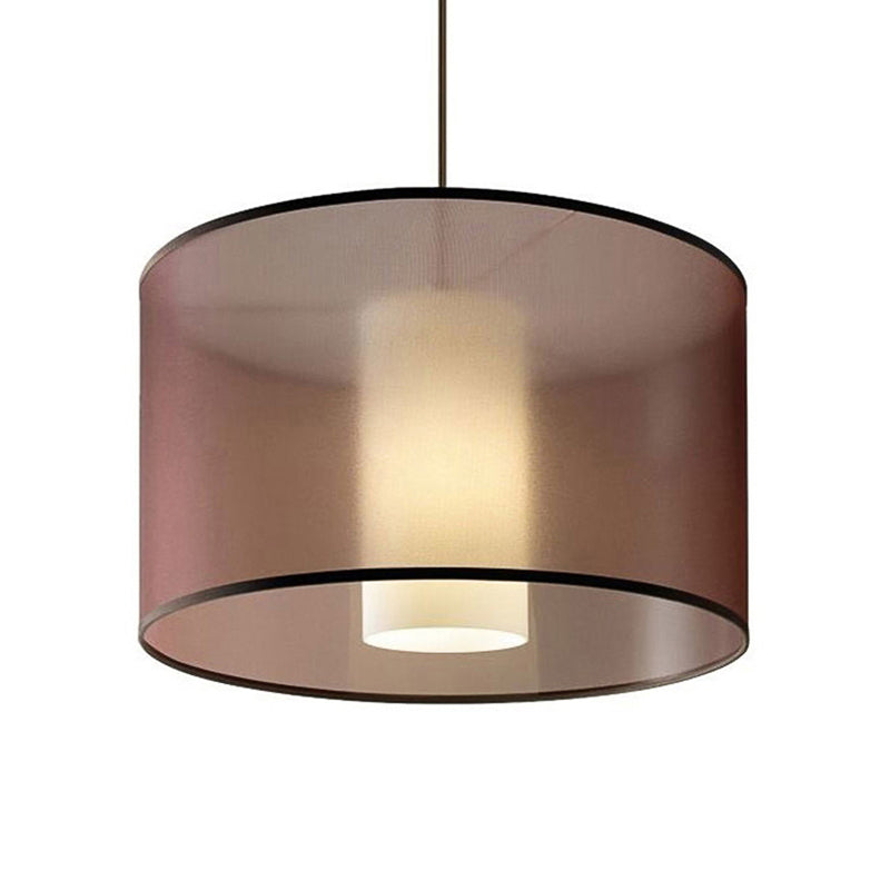 Éclairage pendentif cylindre Tissu nordique LED marron plafond suspendu, 16 "/19,5" /23,5 "dia