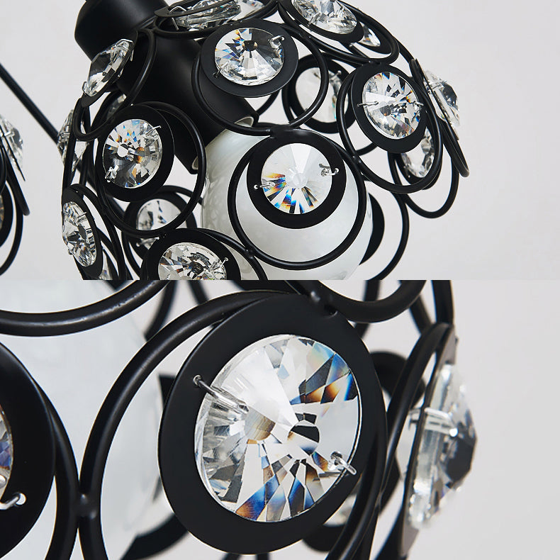 Lampada a sospensione a gabbia in metallo a cupola moderna cristallo 1/3 luci bianche/nere lampada appesa con baldacchino rotondo/lineare