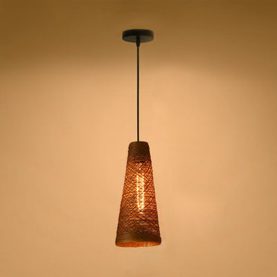 Rattan Handmade Pendant Lamp Contemporary 1 Light Hanging Lamp with Cone Shade in Blue/Brown