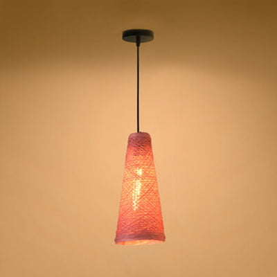 Rattan Handmade Pendant Lamp Contemporary 1 Light Hanging Lamp with Cone Shade in Blue/Brown