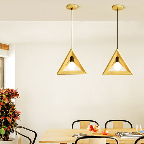 Luce a sospensione beige in stile giapponese con tonalità triangolare 1 lampada a sospensione in legno chiaro per cucina