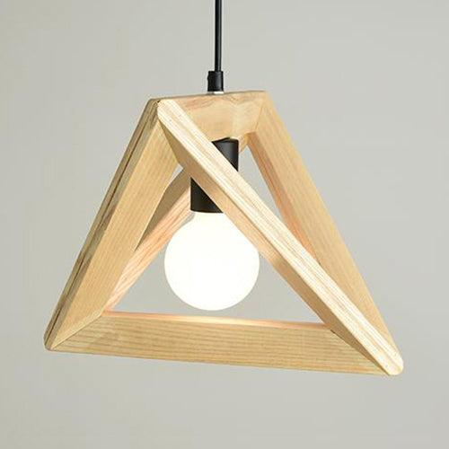 Luce a sospensione beige in stile giapponese con tonalità triangolare 1 lampada a sospensione in legno chiaro per cucina