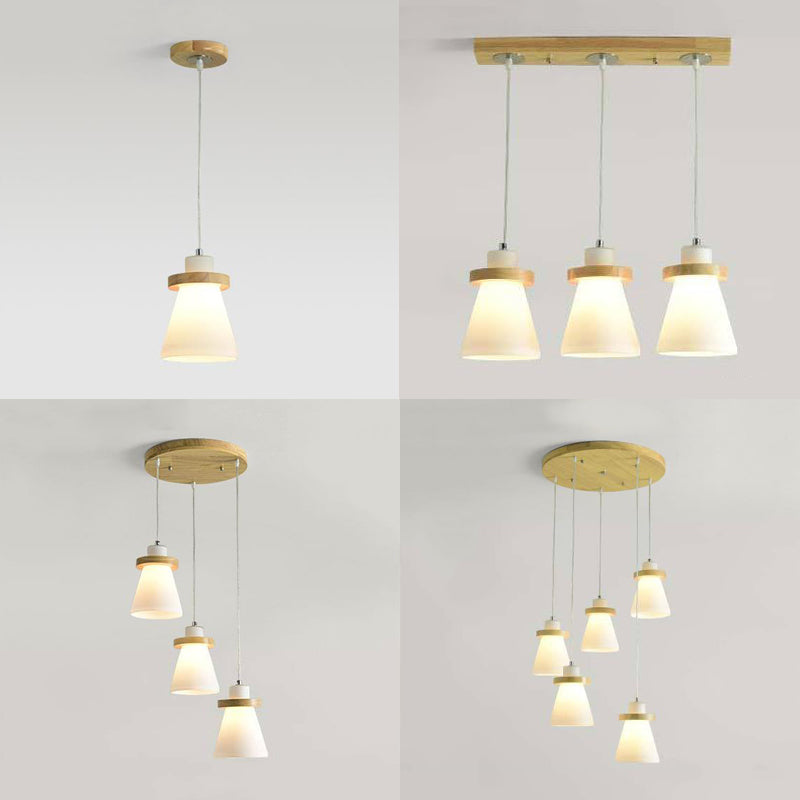 Lámpara colgante de sombra cónica blanca con dosel redondo de estilo simple iluminación colgante de vidrio de leche en blanco para el cargo