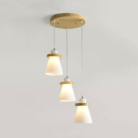 Lámpara colgante de sombra cónica blanca con dosel redondo de estilo simple iluminación colgante de vidrio de leche en blanco para el cargo