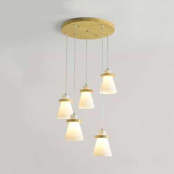Lámpara colgante de sombra cónica blanca con dosel redondo de estilo simple iluminación colgante de vidrio de leche en blanco para el cargo