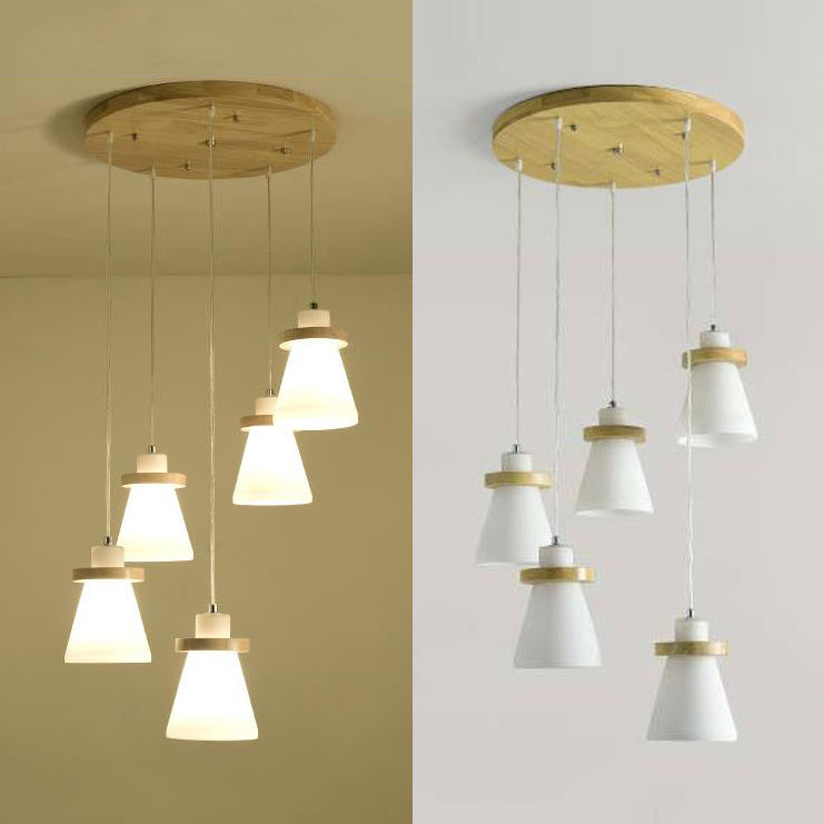 Lámpara colgante de sombra cónica blanca con dosel redondo de estilo simple iluminación colgante de vidrio de leche en blanco para el cargo