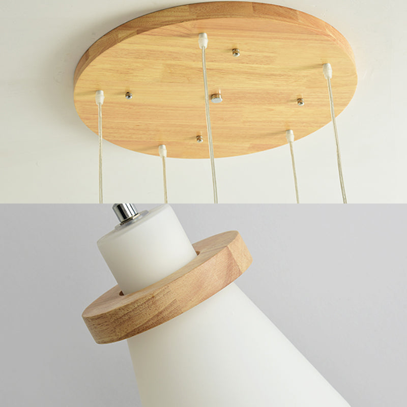 Lámpara colgante de sombra cónica blanca con dosel redondo de estilo simple iluminación colgante de vidrio de leche en blanco para el cargo