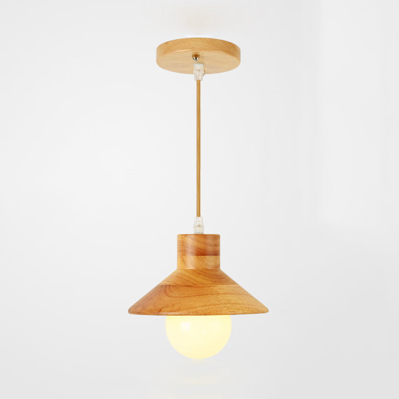Coolie Shade Hanging Light with Linear/Round Canopy Modern Wooden Pendant Light in Beige for Kid Room