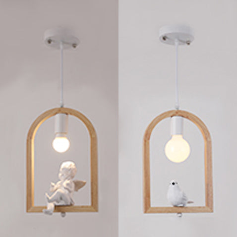 Lampada a ciondolo scale a scaffale ad arco con legno di piccione deco in legno moderno luce appesa al beige